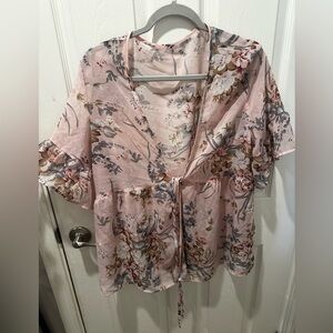SHEIN Pink Floral Open Blouse